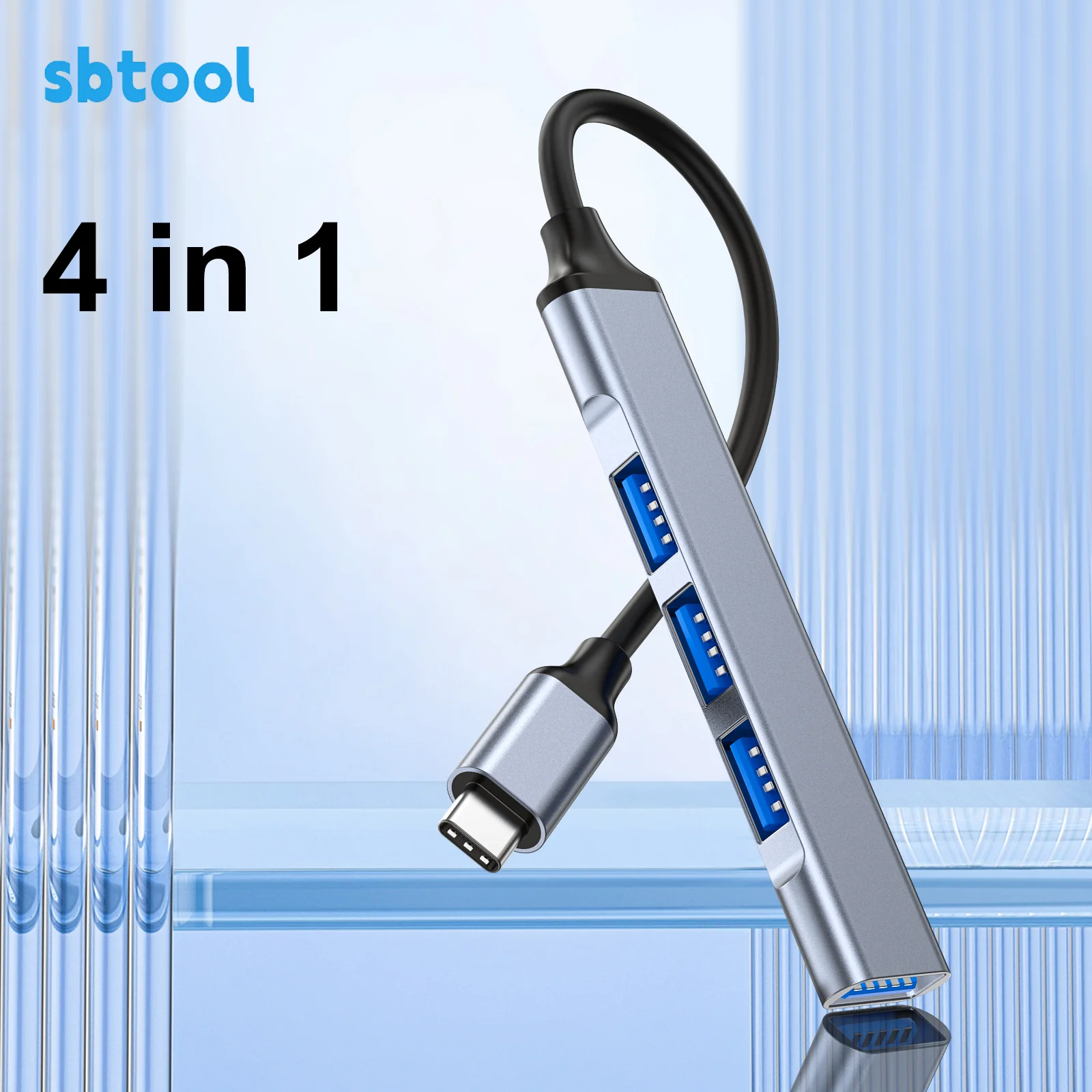 USB 3.0 Extender for Laptops Type-C Adapter Dock, Vehicle Multi-Interface Hub Splitter with Four Ports