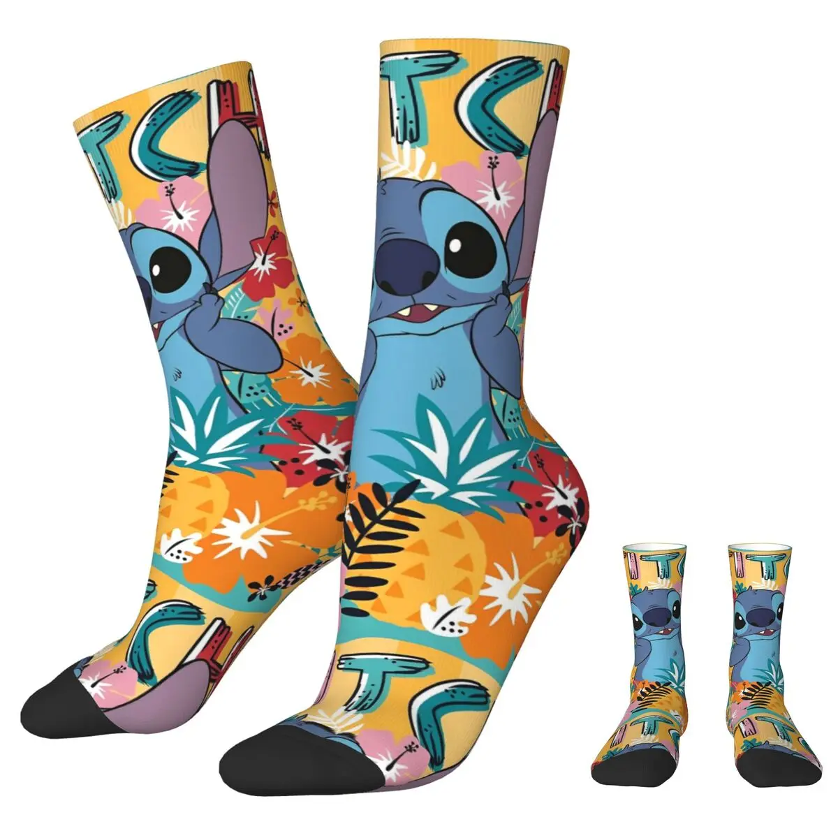 Cute Stitch Tropical Plants Sock Fashion Male Men Socks Polyester Cartoon Graphic Women\'s Spring Summer Autumn Winter