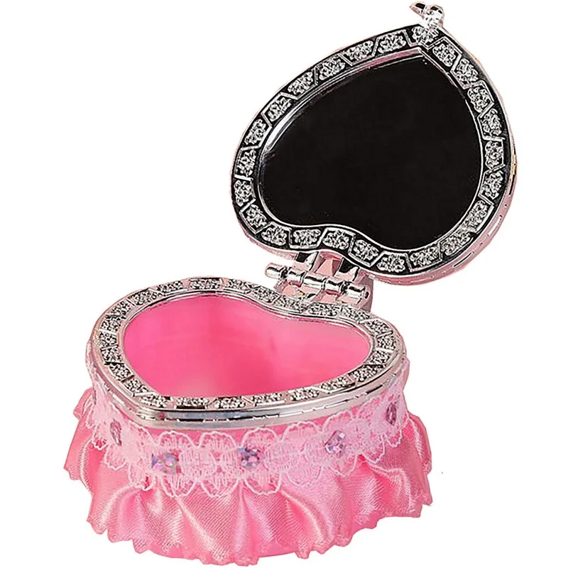 Heart-shaped Jewelry Box Pink Girl Heart Jewelry Storage Box Desktop Student Dormitory Love Heart Mirror Make Up Organizer Box