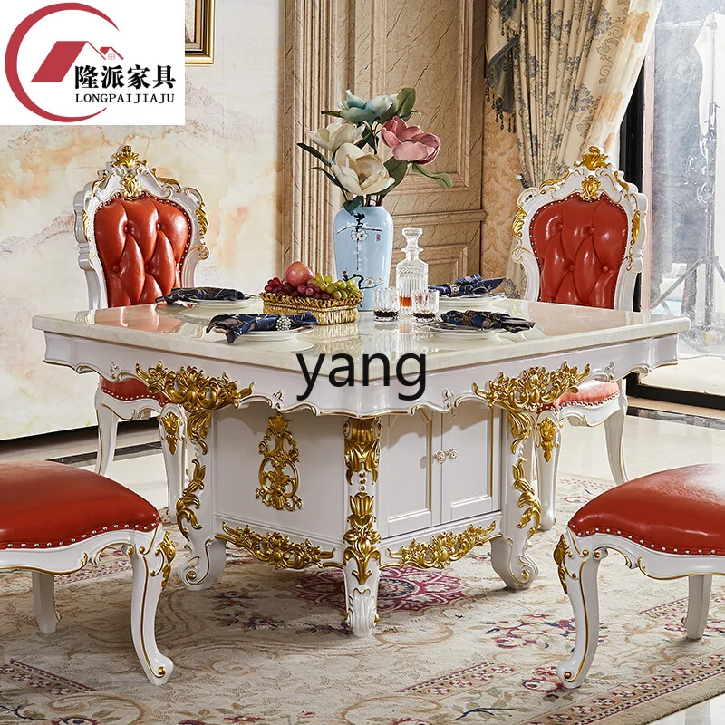 L'm solid wood marble square dining table round dining table with turntable drawers