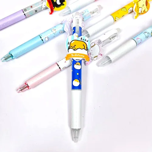 Japan Sanrio Press Black Unisex Erasable Pen Large Clip Keroppi Usahana Cogimyun Gudetama 0.5mm Anime Plush Toy Children Gift