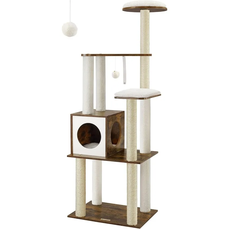 

WoodyWonders Cat Tree, 65-Inch Modern Cat Tower for Indoor Cats, Multi-Level Cat Condo with 5 Scratching Posts, Perch