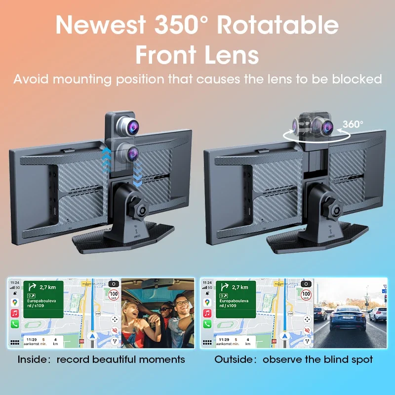 Srnubi 11.26 "Carplay جهاز تسجيل فيديو رقمي للسيارات 4K + 1080P داش كام 2160P تدوير عدسة أمامية مسجل أندرويد السيارات مرآة ربط Ai صوت #4