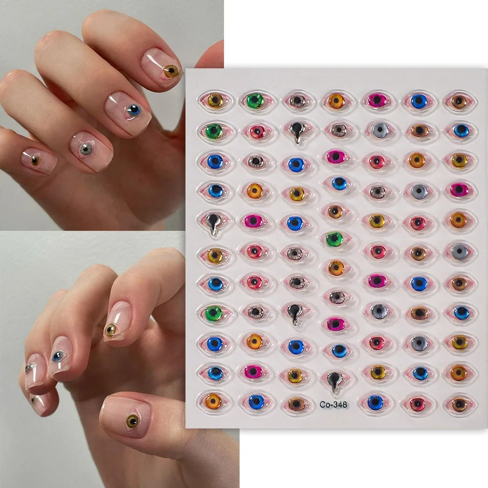 5D Bronzing Dark Evil Eye สติกเกอร์เล็บนูนสีสันสดใส Decals ตกแต่งสําหรับเล็บ DIY สีชมพูสีฟ้าสีแดง Slider อุปกรณ์