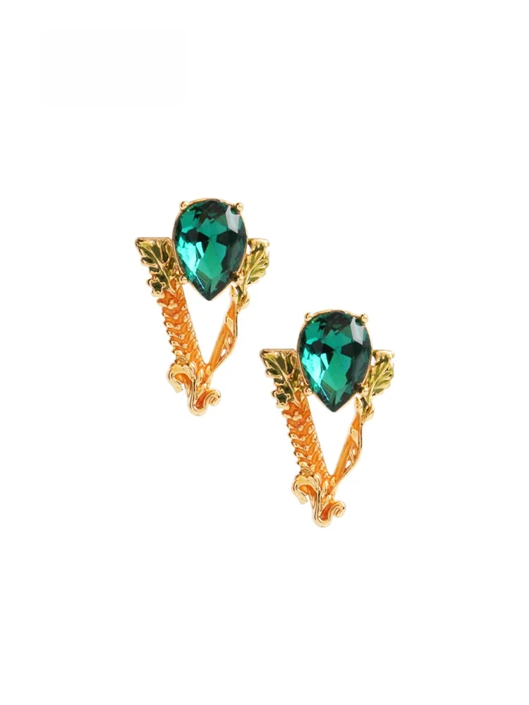 sumni-exaggerated-plant-leaf-artificial-crystal-waterdrop-shaped-earrings-fashionable-drop-earrings-for-women-alloy-plated-gold