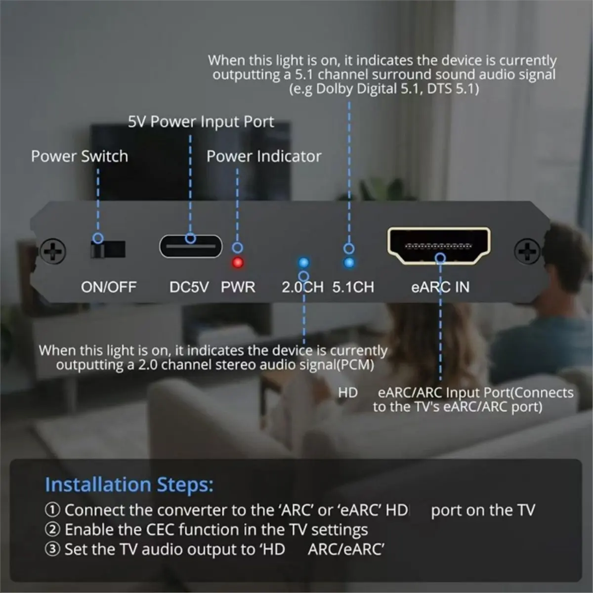 AU47-EARC/ARC Audio Extractor DTS Lossless ARC to Optical/Coaxial Adapter for TV to Speakers, Amplifiers, Home Theater