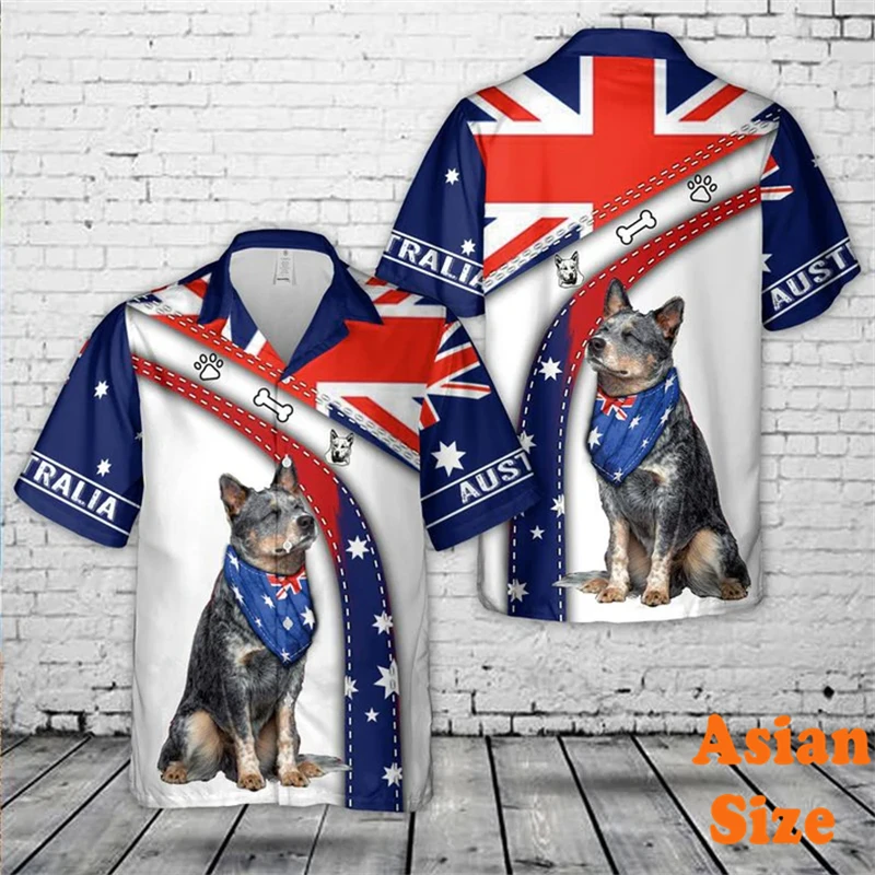 Australia Flag Shirt Men's Clothing Celebration Day Lapel Button Shirts Fashion Sports Trend Dog Pattern Street Popular Blouse