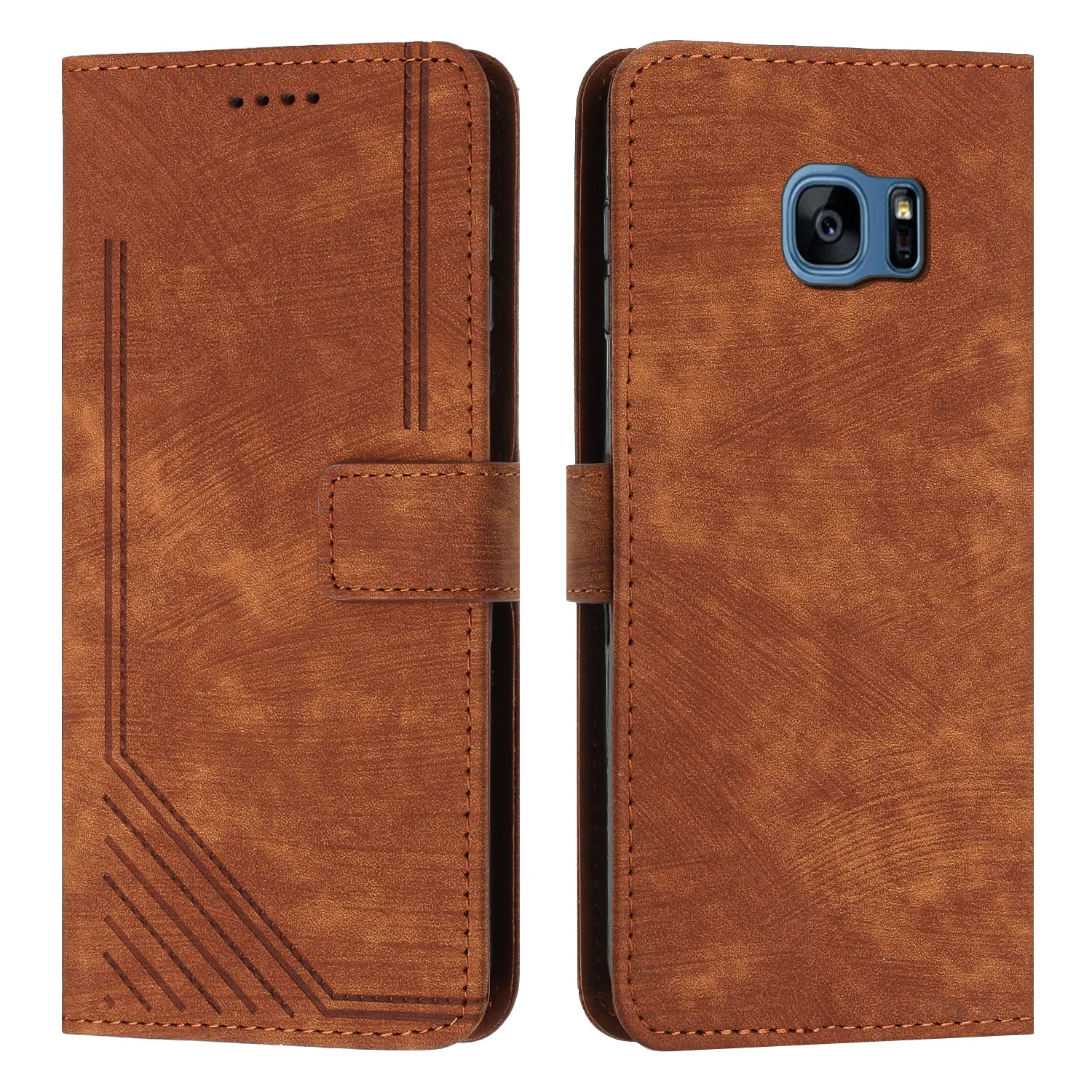 For Samsung Galaxy S7 / S7 Edge phone case skin feel line terms silicone clamshell leather case