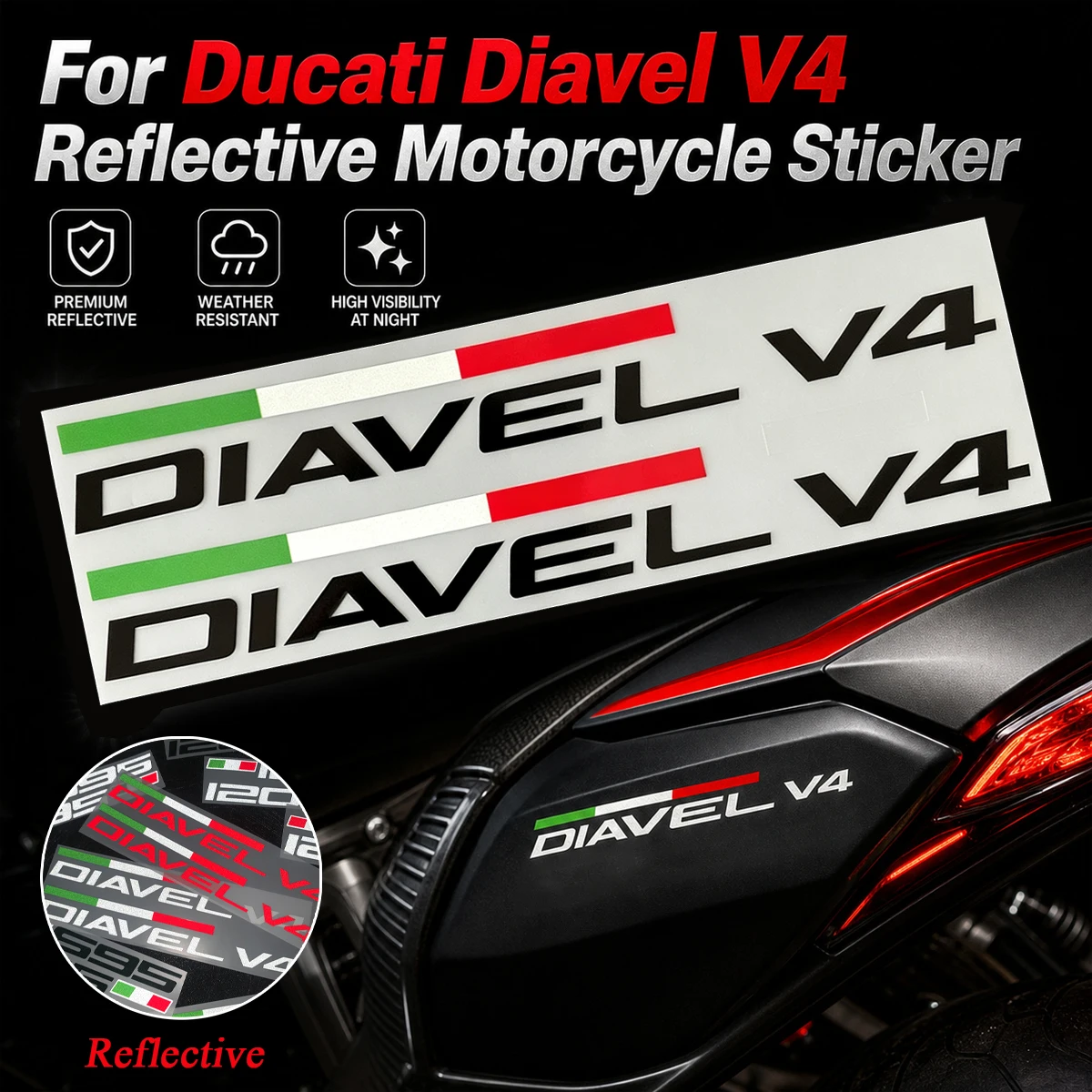 For Ducati Diavel V4 Cruiser 2 PCS Reflective Motorcycle Stickers Moto Body Fuel Tank Fender Fairing Vinyl Decals Accessories