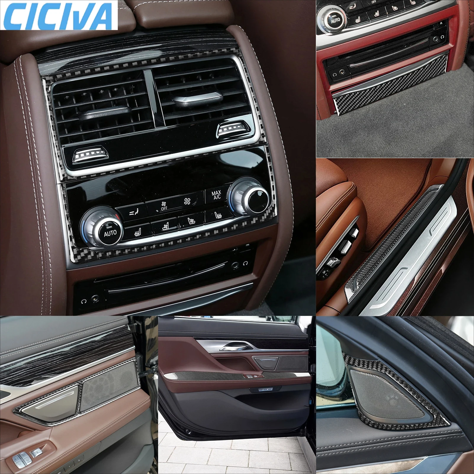 

For BMW 7 Series G11 G12 2015-2022 Carbon Fiber Accessories Interior Gear Headlight Eyelid Eyebrow Center Console Cover Stickers