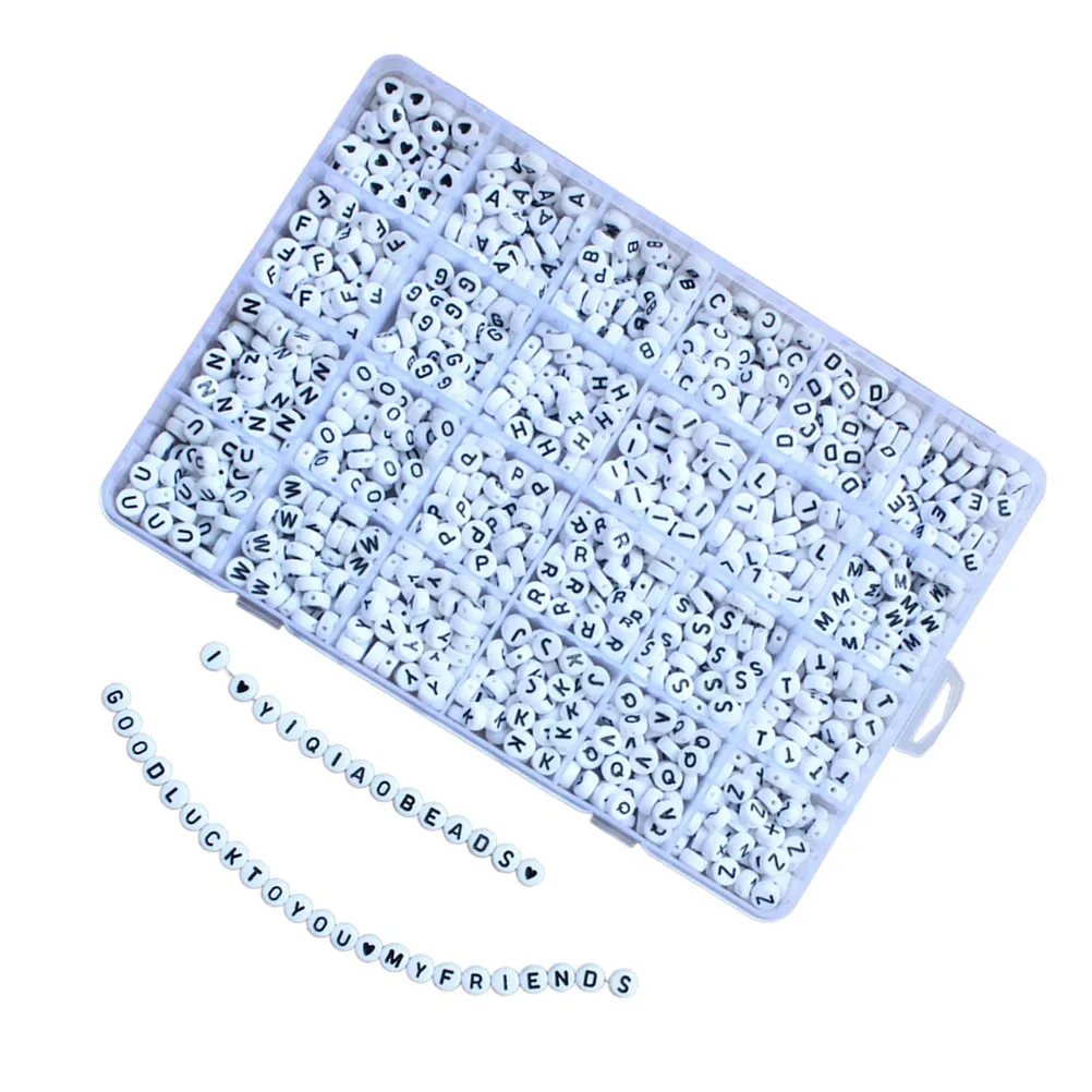 

1Set Letter Beads A-Z 7Mm Plastic Acrylic Love Shape Flat Round DIY Jewelry Making Necklace Bracelet Gift Storage Box