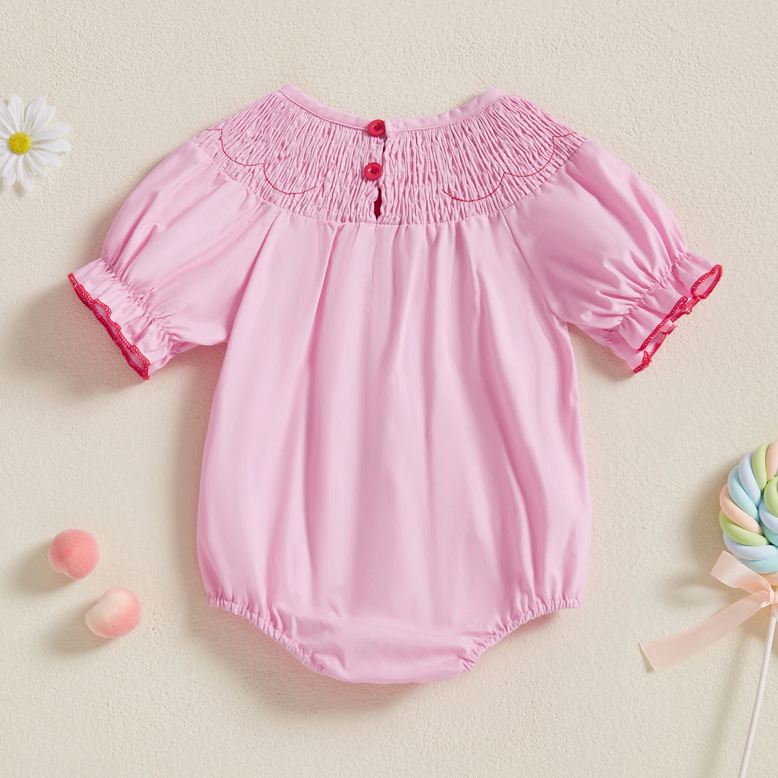 Baby Girls Summer Jumpsuit Casual Bow Embroidered Short Sleeve Newborn Romper for Toddler Cute Clothes