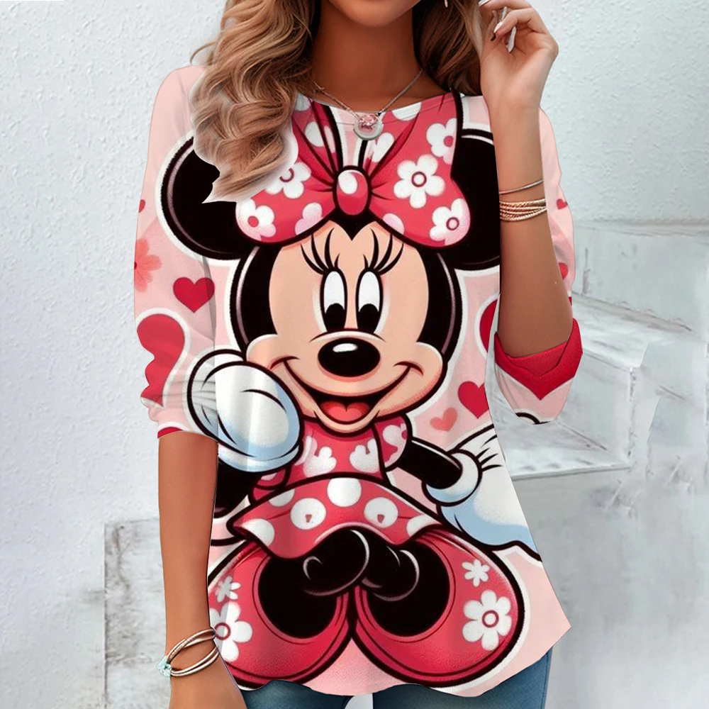 

Christmas Women's T-shirt Pattern Mickey Mouse Fashion Long Sleeve O-neck Regular Top Daily Print
