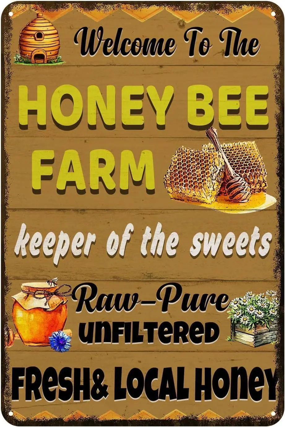 Bee Tin Sign Welcome To The Honey Bee Farm Keep Of The Sweets Metal Sign Home Garden Yard Fence Porch Farmhouse Wall Decor Retro