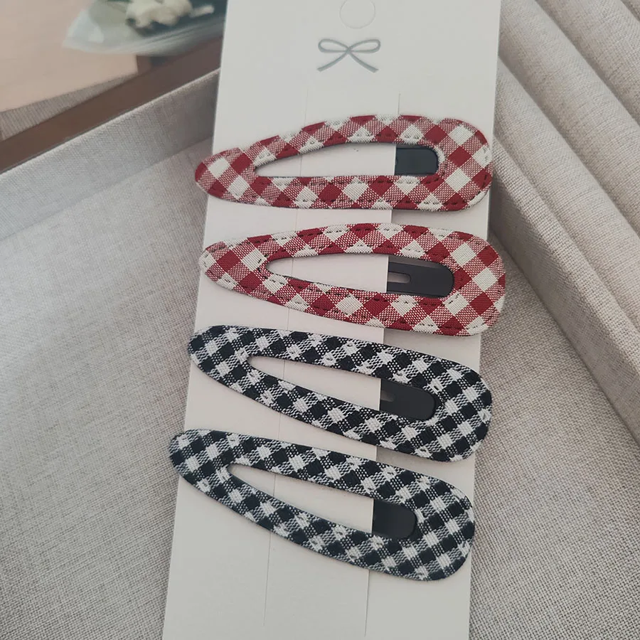 4 Buah Klip Samping Rambut BB Kotak-kotak Klasik Gaya Kuliah Lucu untuk Anak Perempuan dan Wanita Jepit Rambut Modis Hiasan Kepala Ornamen Aksesori Rambut