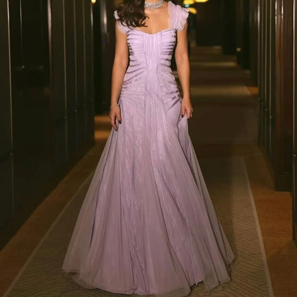 

Вечерние платья трапециевидной формы по индивидуальному заказу, длиной до пола, с квадратным воротником, без рукавов, платье для выпускного вечера, модное кружевное платье с рюшами, простое драпированное вечернее платье