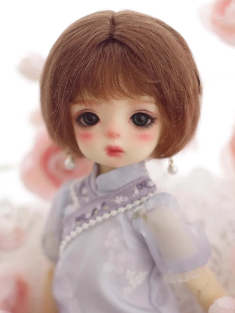 D09-P350 children handmade toy 1/6 1/4 1/3 MSD MDD bjd doll wig Mohair wig dark brown wavy  short wig 1pcs