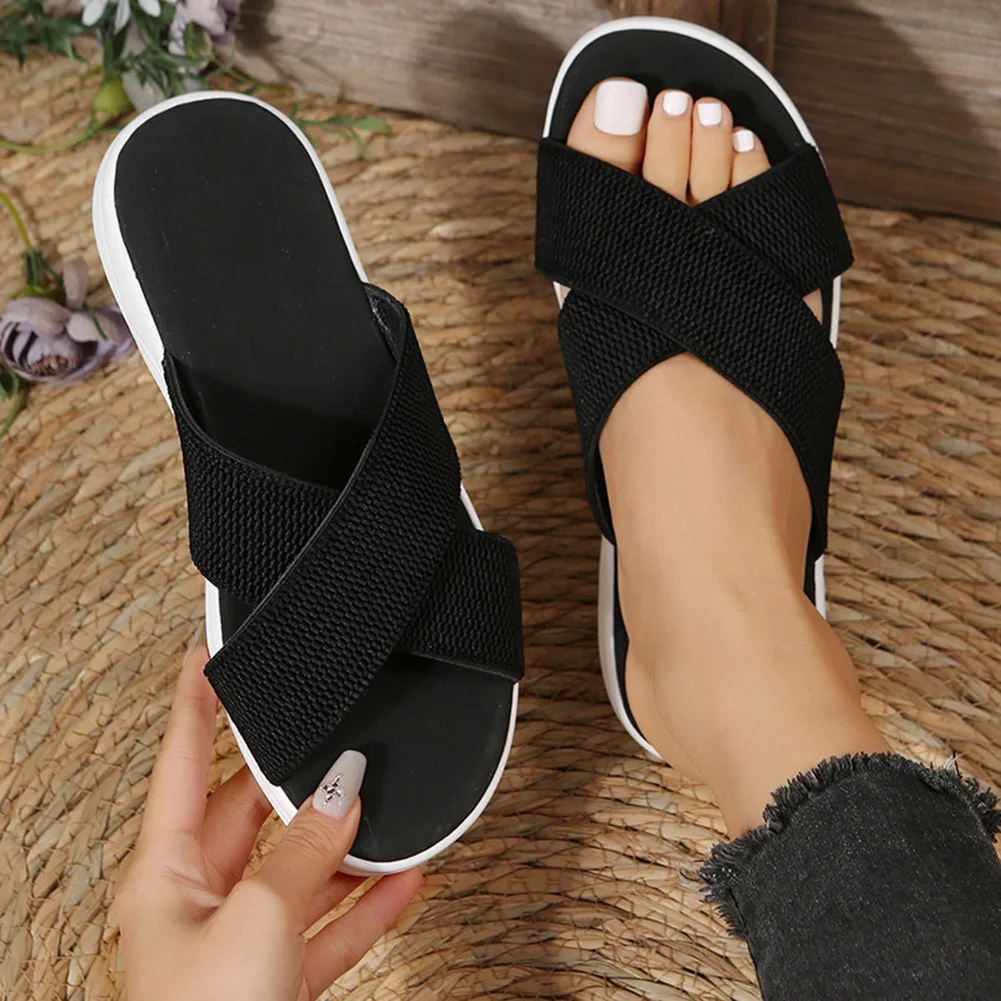 Solid-Color Crossed Strap Wedges Sandals Wear-Resistance Non-Slip Shoes For Shopping Dating