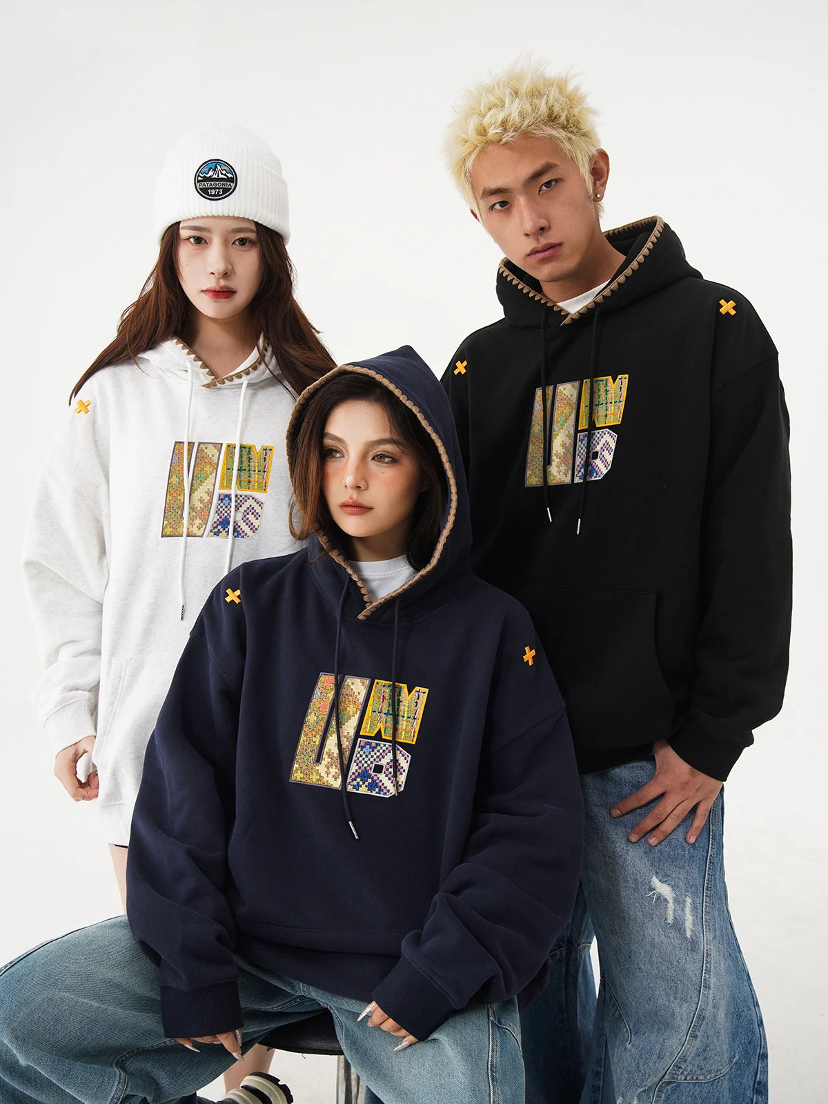 

Design Sensation Oversized Hoodie Men's Autumn Trend National Style Embroidery Couple's Top Street High Street Loose Fit Long...