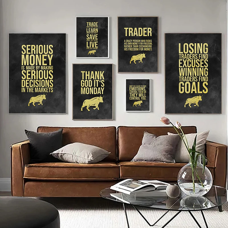 Motivational Quote Stock Trading Golden Poster Canvas Painting Trade Like A Sniper Wall Art For Living Room Home Decoration