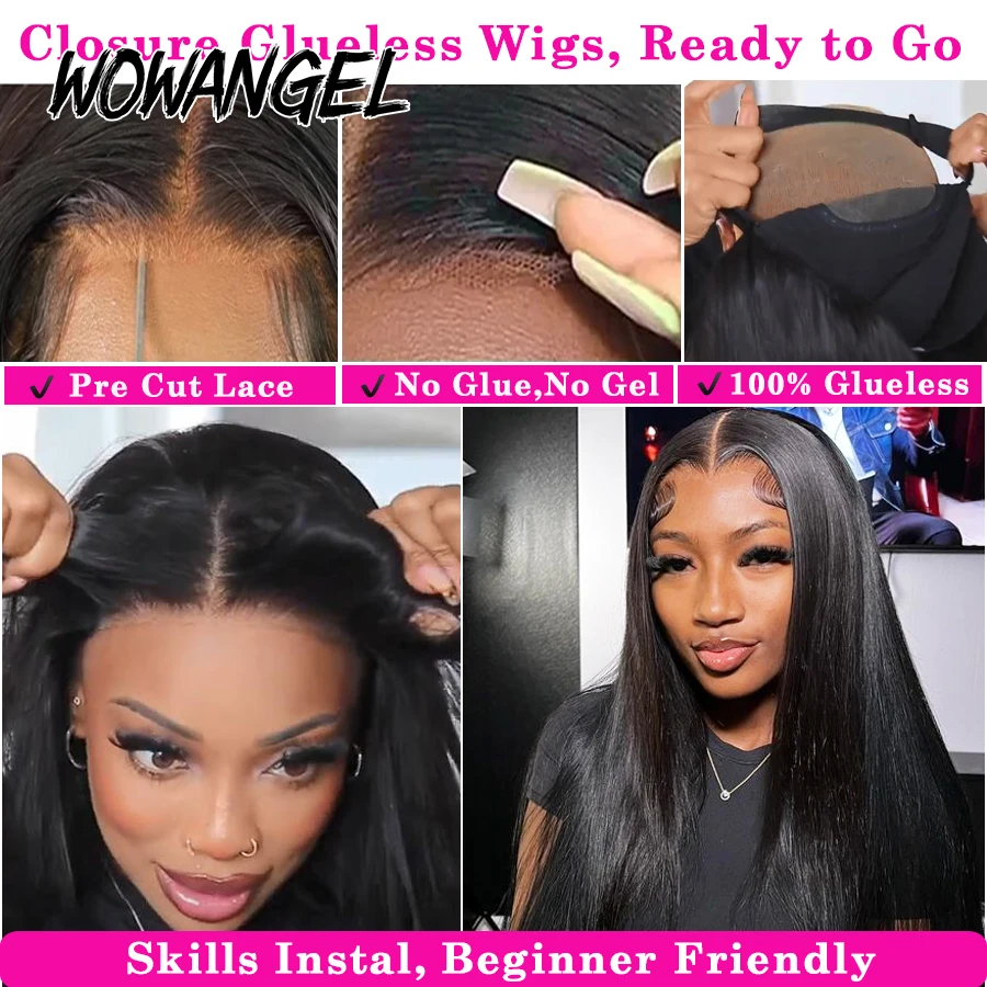 WowAngel 250% Pre Cut Ultra Fitted 9x6 HD Lace Closure Бесклеевые парики Готовые к ношению парики из человеческих волос Объемная волна Парики из волос Remy