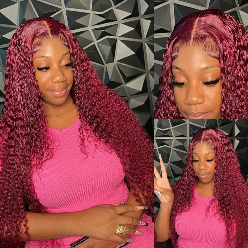 

Curly Burgundy 13x4 Lace Frontal Wig Human Hair Brazilian 99J Red Colored Deep Wave 13x4 Lace Frontal Human Hair Wigs For Women