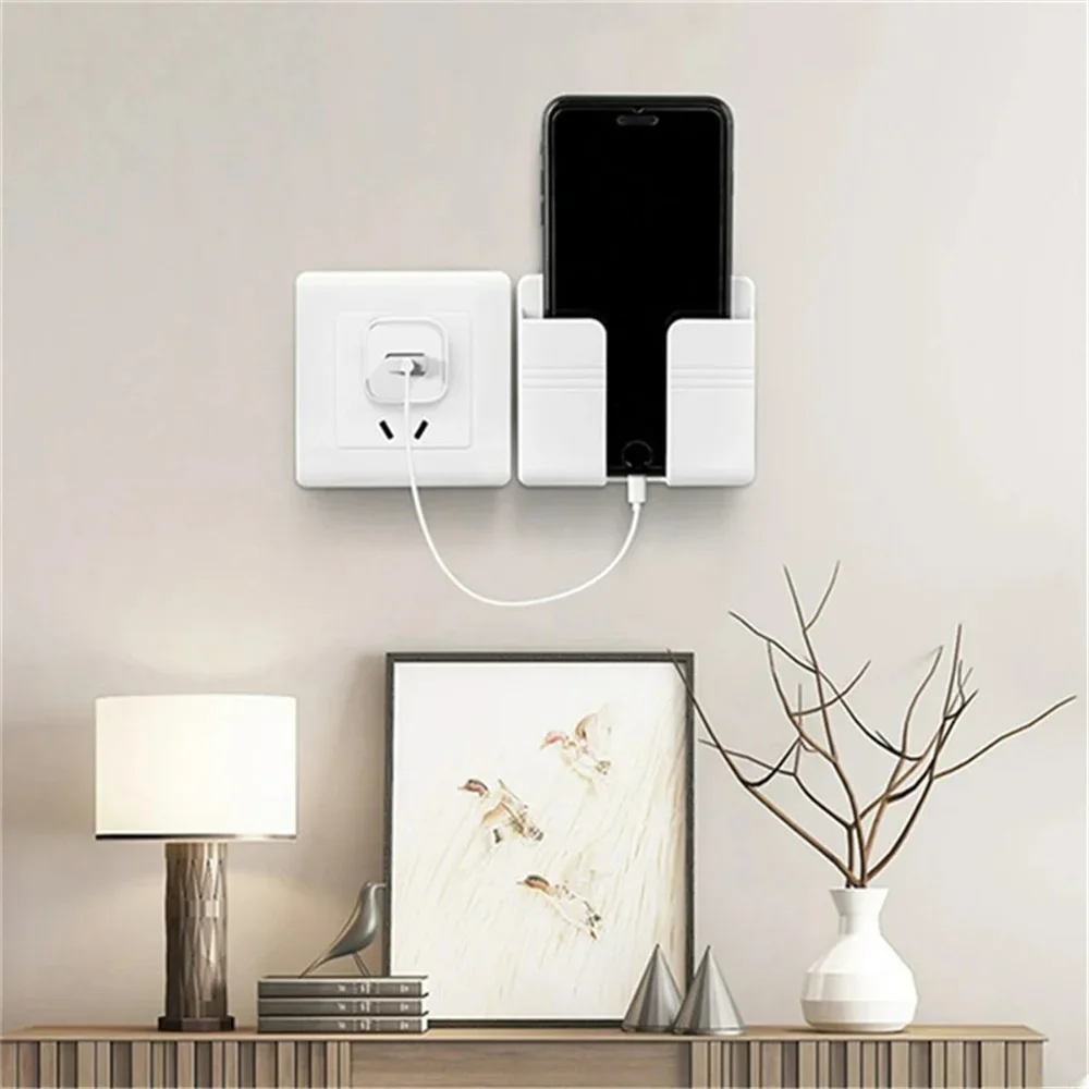 2/4/8Pc Wall Mounted Mobile Phone Stand Storage Box Multifunction Punch Free TV Remote Control Mobile Phone Plug Charging Holder image 5