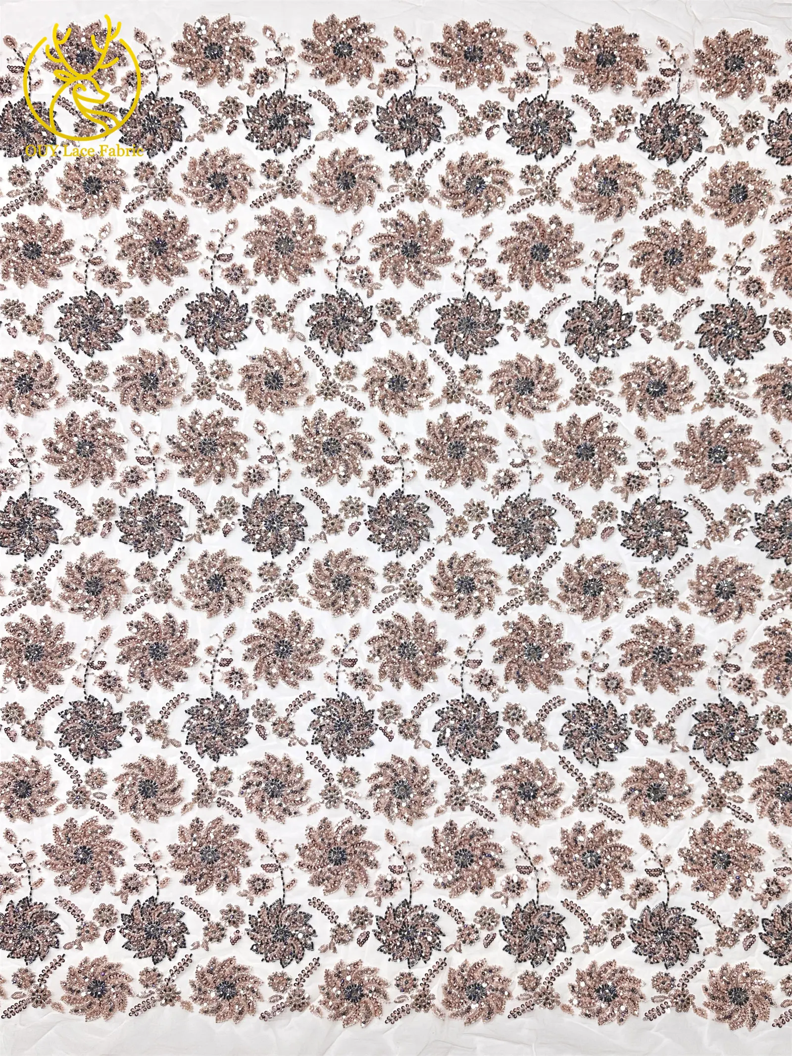 Afrikanischer Bräutigam-Perlen-Spitzenstoff 2026, hochwertiger französischer nigerianischer Pailletten-Spitzenstoff für Braut, Hochzeitskleid, Nähen, 5 Yards – Detail 5