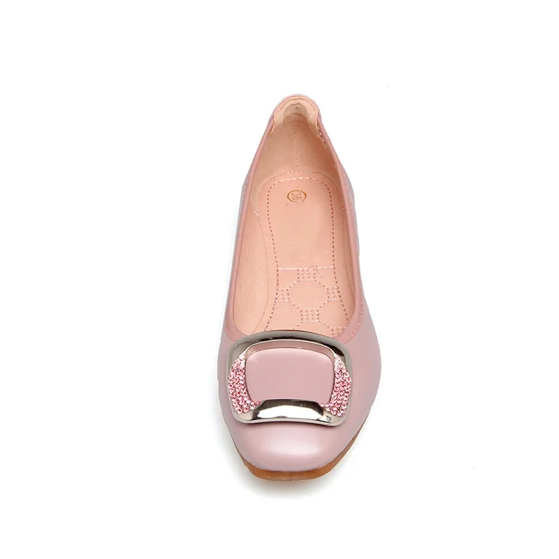 YAERNI  Hot Good Quality PU Leather Shoes Woman Fashion Buckle Loafers Foldable Women Flats Ballet  Casual Flat Shoes E737