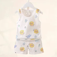 Mother Kids Clothes Baby Cotton Print  Children's Clothing T-shirt Vest Tops Shorts Sets Boys Girls Cute Breathable Summer 3