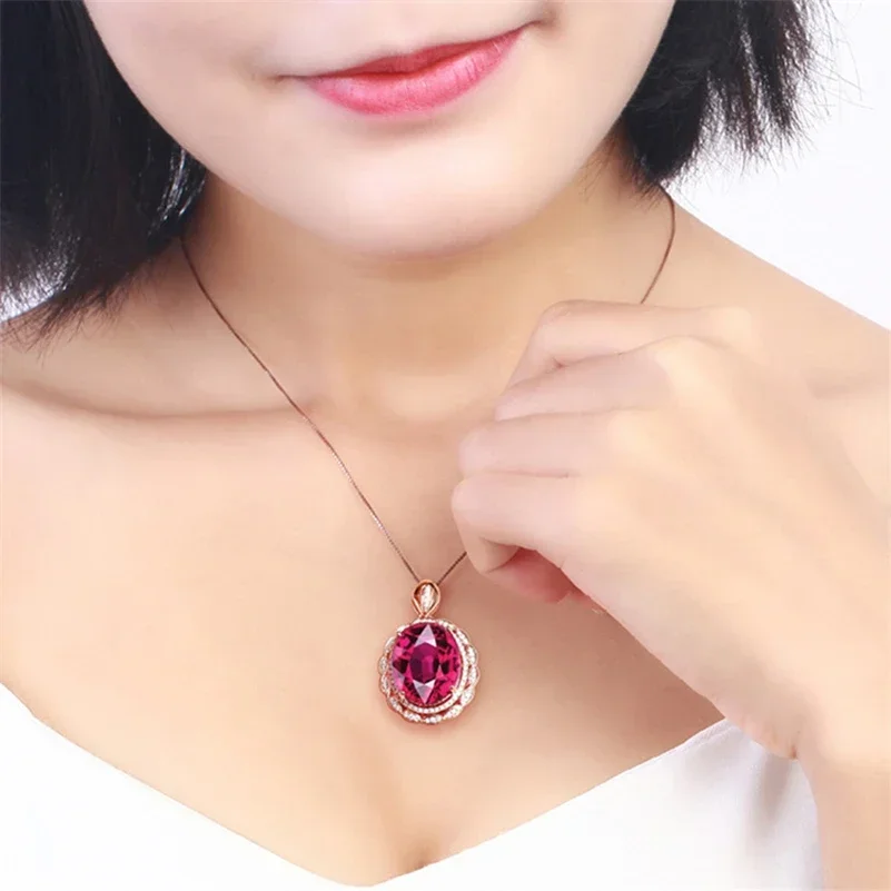 DIWENFU 14K Ouro Rosa 45 Cm Colar Pingente de Pedras Preciosas de Rubi para Mulheres Collares Mujer com Colares de Diamantes Pedras Preciosas Mulheres Meninas