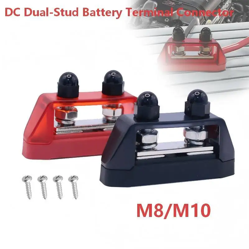 1Set M8 M10 200A Power Busbar Distribution Panel DC Dual-Stud Battery Terminal Connector Universal For Automotive & Marine.