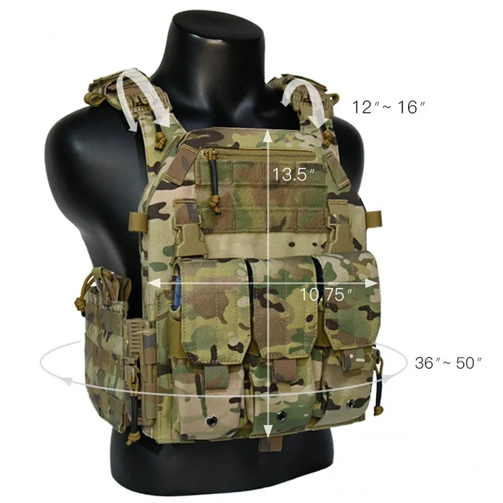 Tactical 6094K Hunting Vest Combat Plate Carrier Protective Molle Vest with Triple Magazine Pouch for 5.56 7.62 Magazine