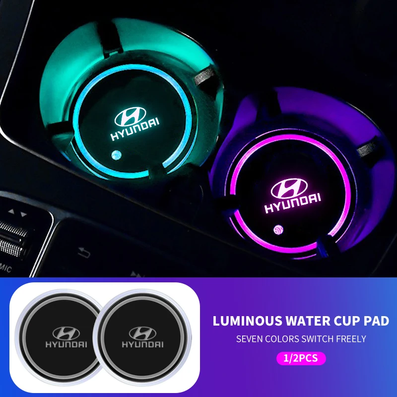 سيارة مضيئة كأس الماء كوستر Led مصباح لتهيئة الجو اكسسوارات لشركة هيونداي I10 I20 I30 I40 IX35 توكسون IONIQ5 سولاريس أكسنت