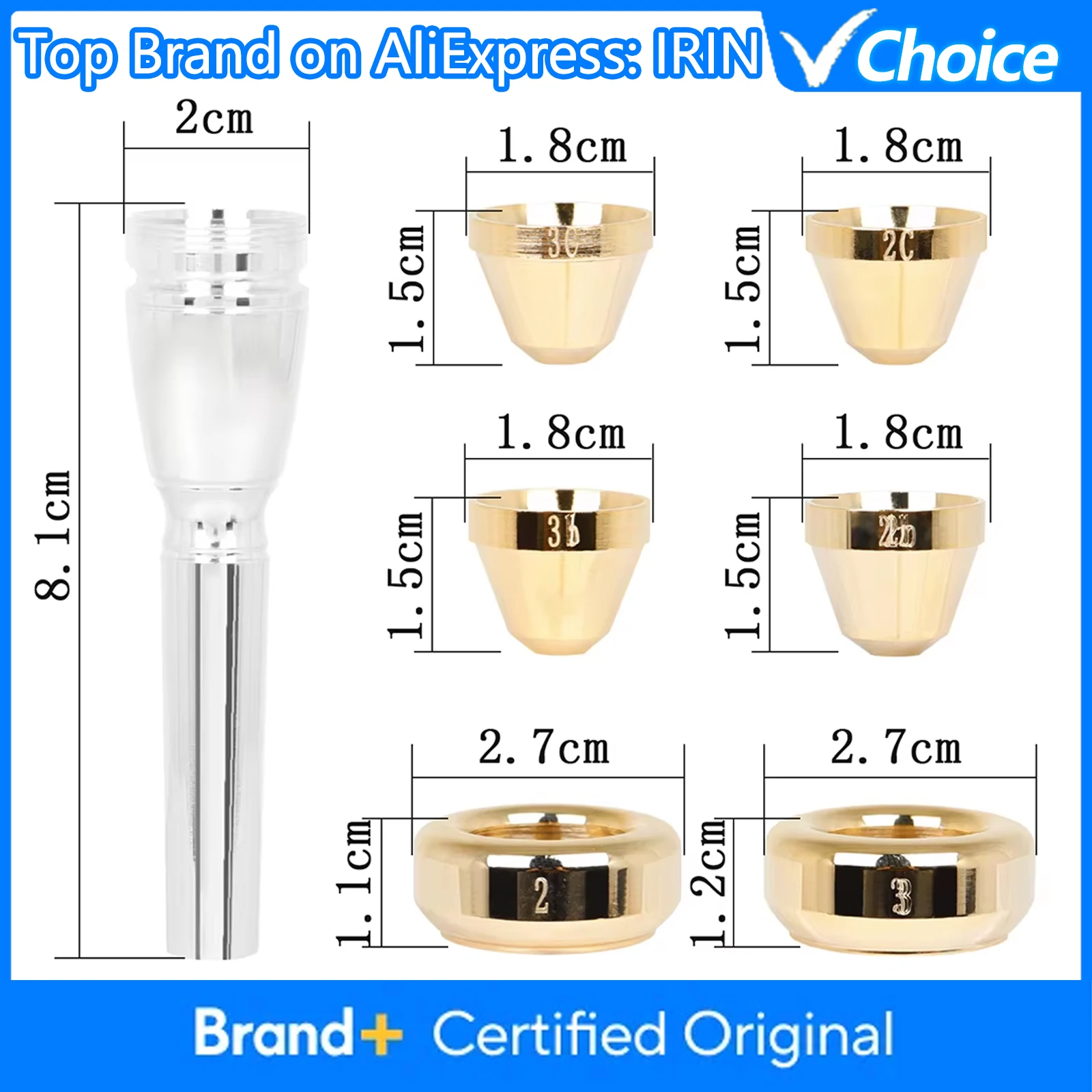 

Мундштук для трубы Meg 2C 3C 2B 3B, профессиональный, для начинающих, аксессуары для трубы Bach, сменный комплект, латунный, золотистый