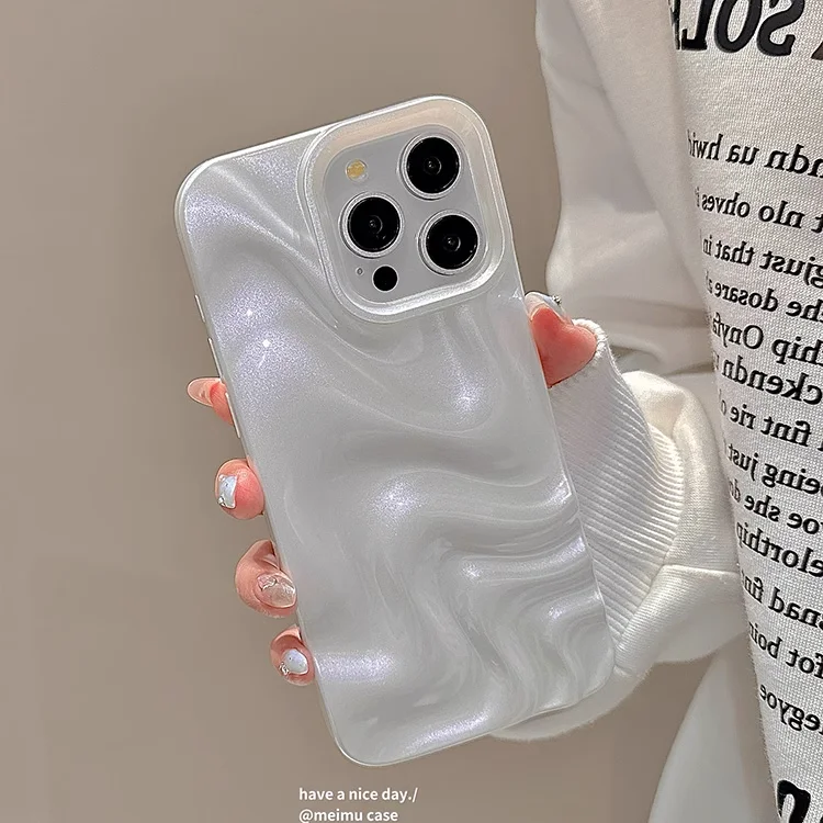 Premium Feeling iPhone11pro Pearl White iPhone13 Stereoscopic Water Ripple iPhone15promax Case iPhone14 Anti-Shock iPhone12