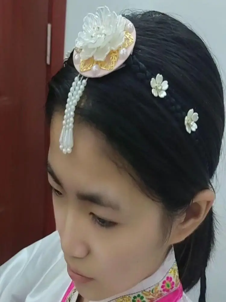 Cadeau fleur Hanbok perruque coiffure gland perle corée Style ethnique bandeau coiffure classique scène danse cheveux cerceau enfants