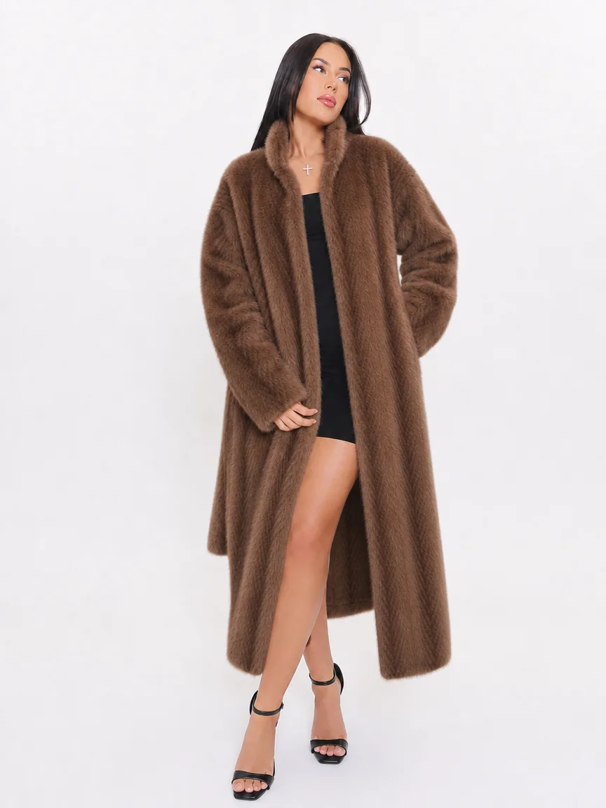 Women's Faux Mink Fur Coat, Long Length, Hooded & Non‑hooded 2‑Styles, Plus Size, Loose Casual Winter Warm Outerwear - view 6