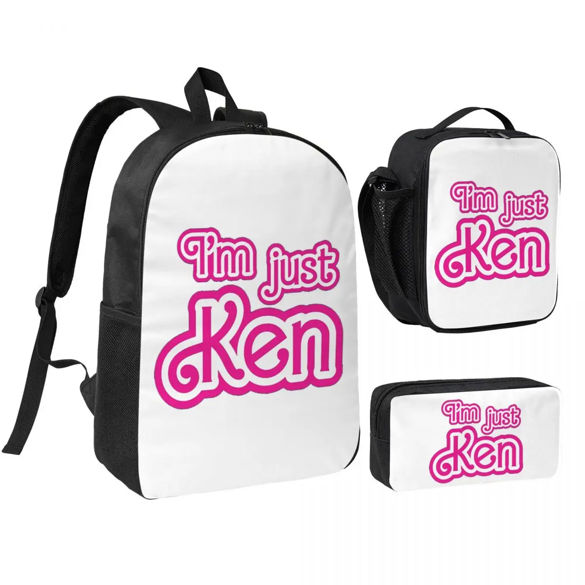 

I_m Just Ken Backpack Boys Girls BookBag School Bag Shoulder Bags 3ps Insulated Lunch Bag Pencil Case