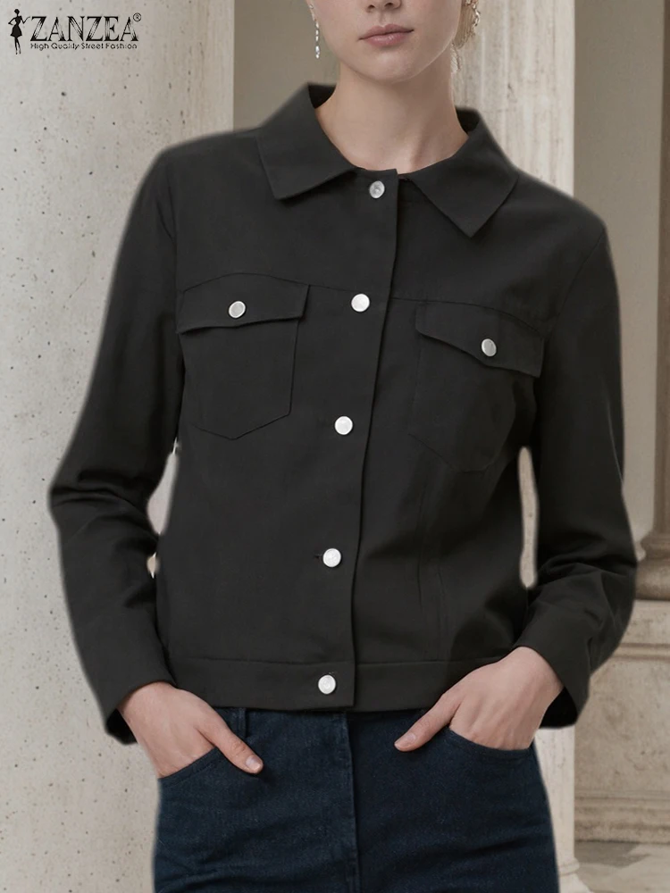 

Элегантные джинсовые пальто 2025 года, женские офисные куртки с лацканами и воротником, повседневная кружевная лоскутная верхняя одежда с длинными рукавами, осенняя однотонная верхняя одежда