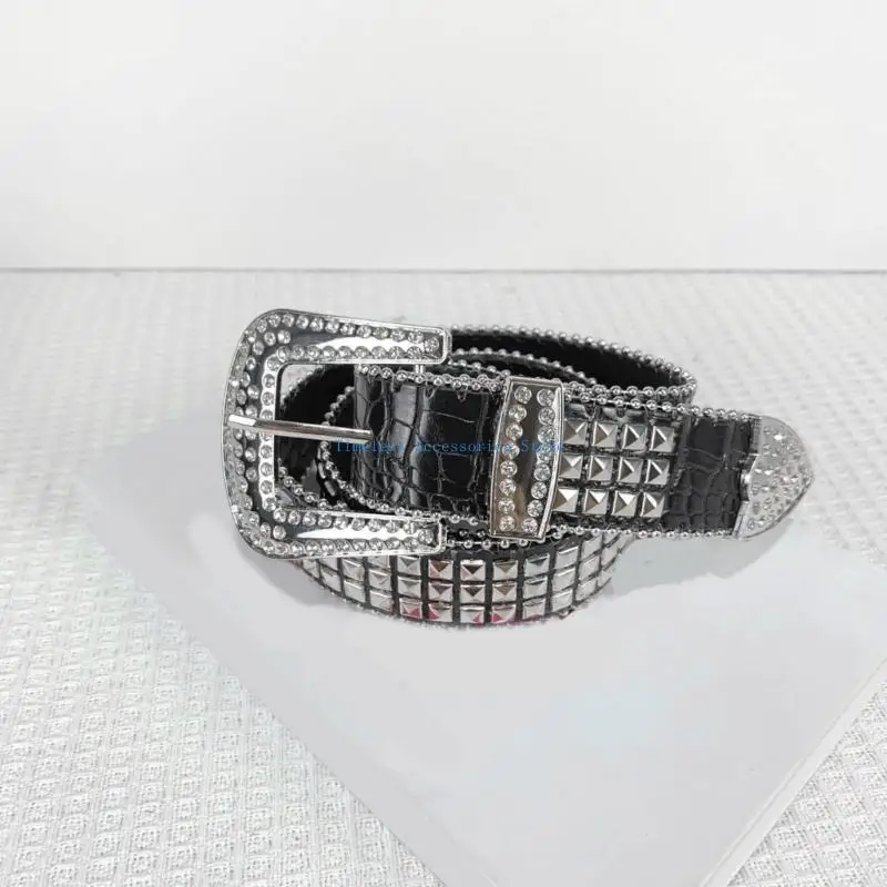 97QE فتاة الماس دبوس مشبك حزام الخصر حزام بو الغربية لفستان الجينز قابل للتعديل