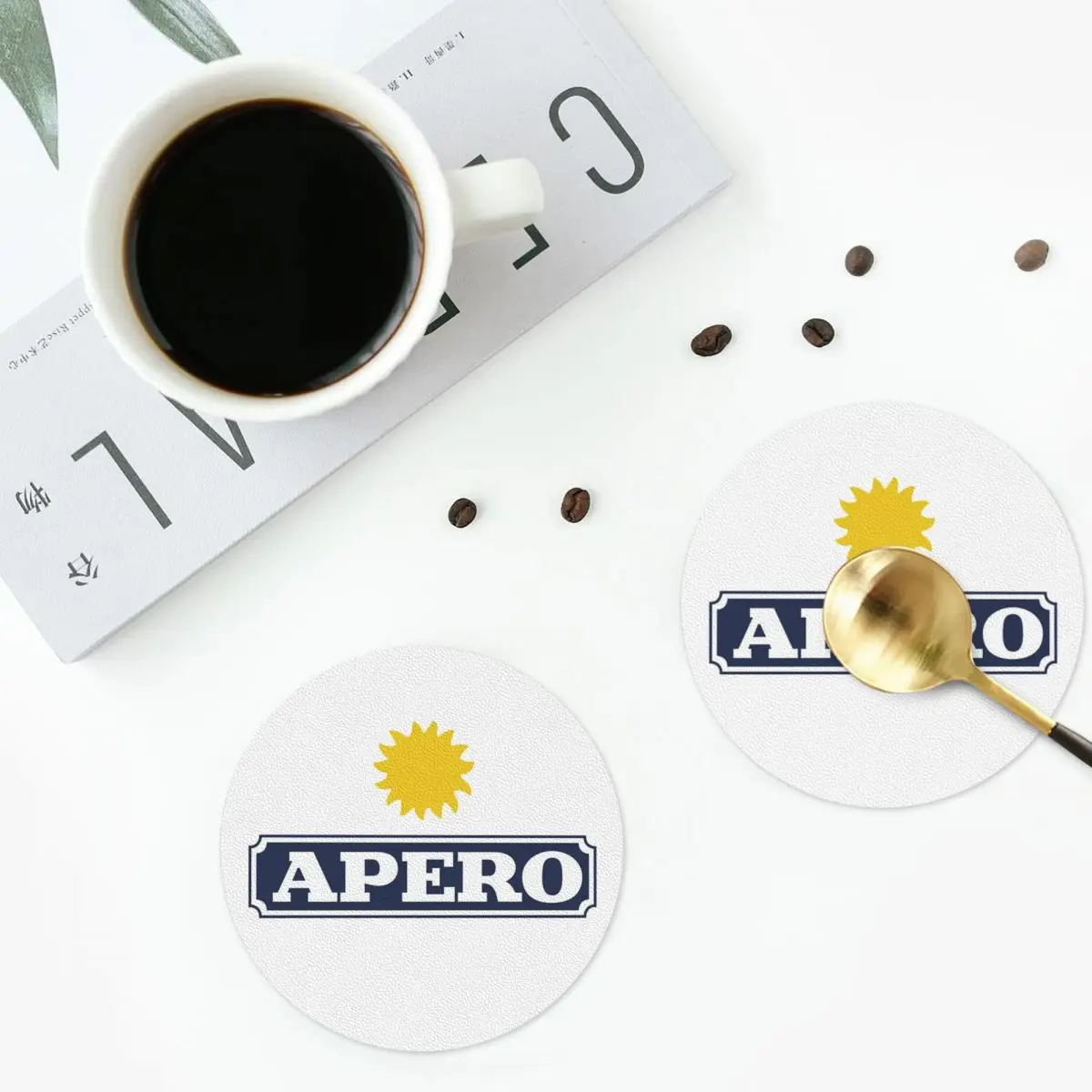 Aperitif Apero Coasters Leather Placemats Waterproof Insulation Coffee Mats For Home Kitchen Dining Pads Set of 4 - view 2