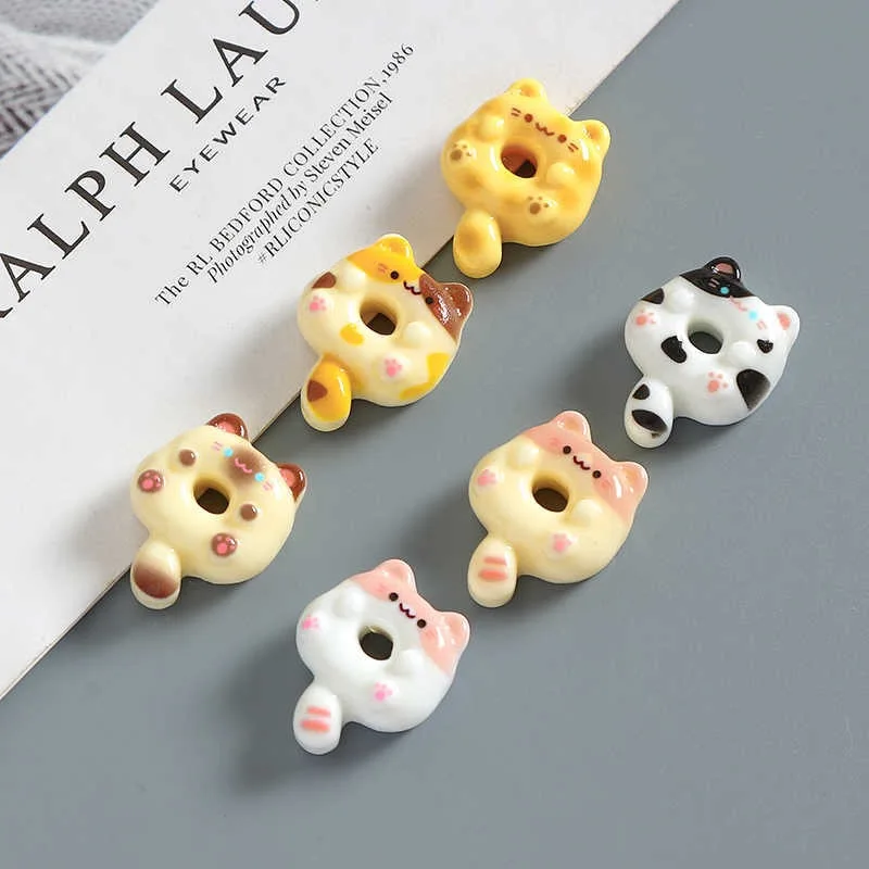 12pcs Cute Cartoon Kitten Donut DIY Handmade Cream Glue Keychain Hair Clip Refrigerator Adhesive Accessories