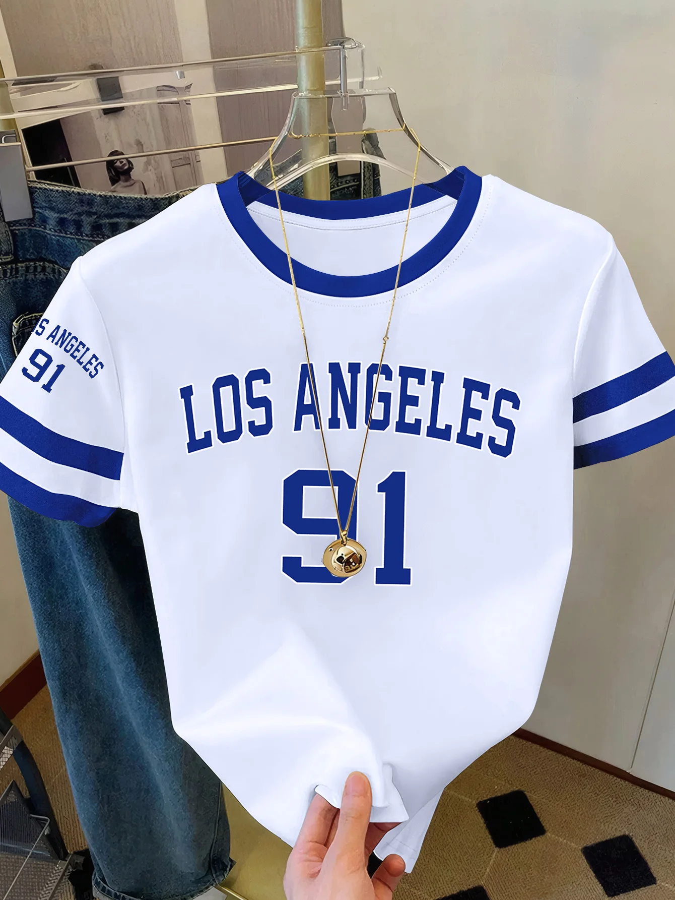 Summer Women's Los Angeles NO.91 Print Round Neck Short Sleeve T-Shirt Summer Graphic Te Jerseys Plus Size Sport T-Shirt Tops view 6