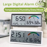 Large Digital Alarm Clock LCD Wall Clock with Temperature Humidity Date Week Display Electronic Desktop Clock Bedroom Home Decor
