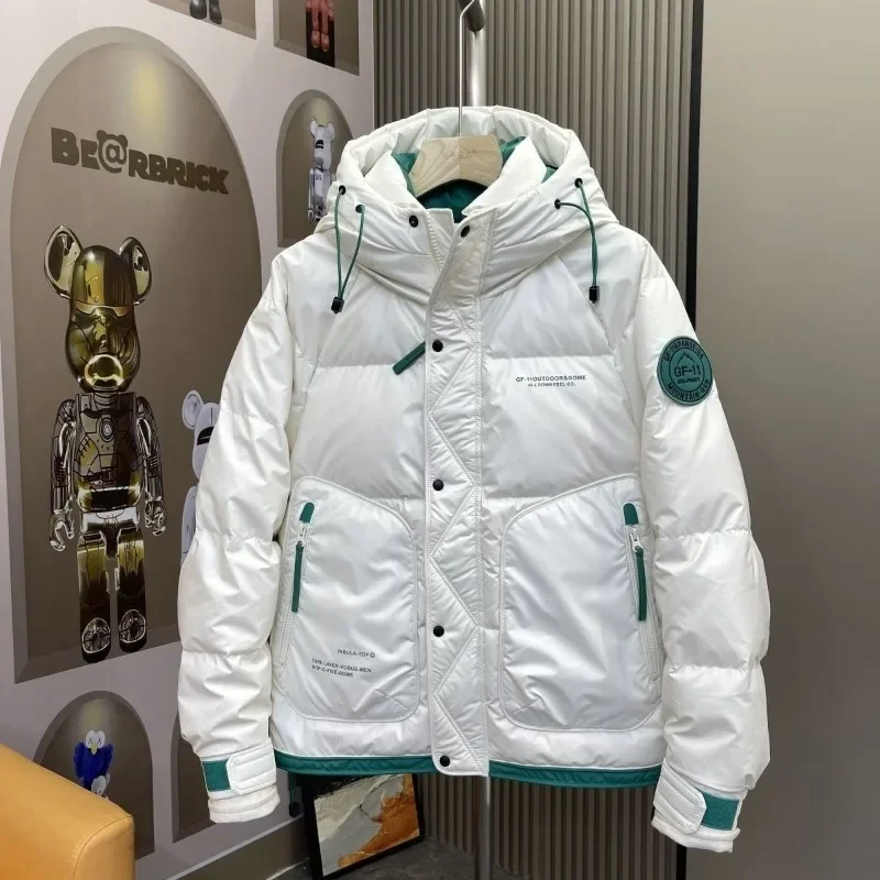 White Duck Down Jacket Men Mid length Winter Loose Thick Warm Coat Oudoor Trekking Ski Stormsuit Travel Windbreaker