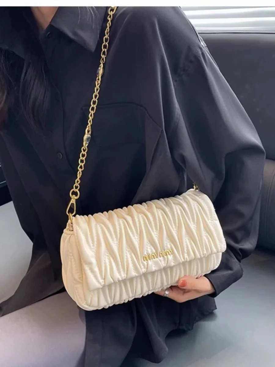 

MK DA Genuine Leather Folded Armpit Women's Bag 2025 New High-End Chain Single oulder Slant Cross Small Square Bag