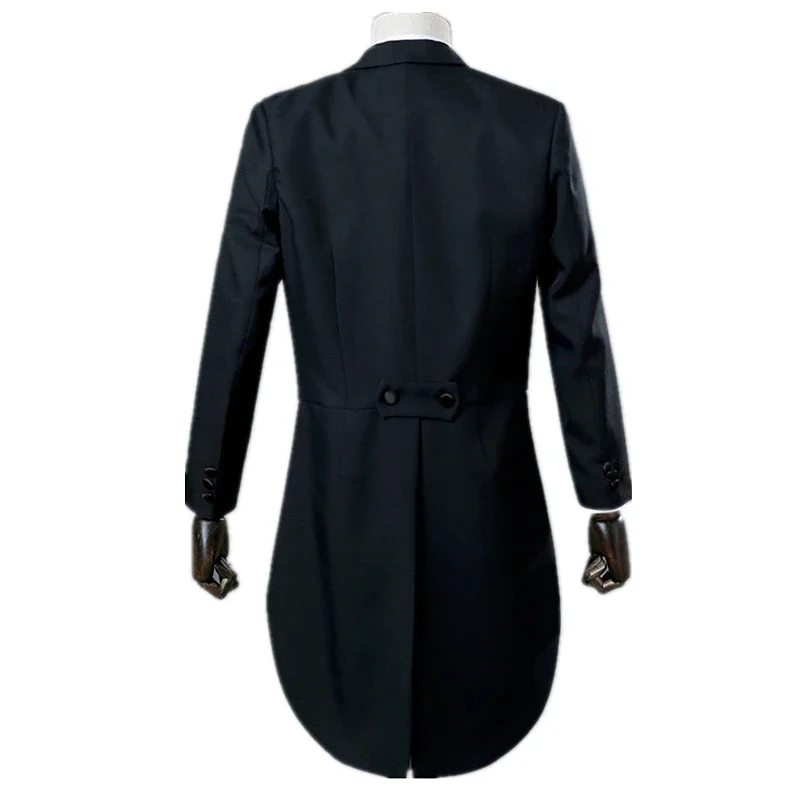 Men's Black Tuxedo Tailcoat Formal Dress Suits, A Wedding Party Jacket Paired with Matching Pants.