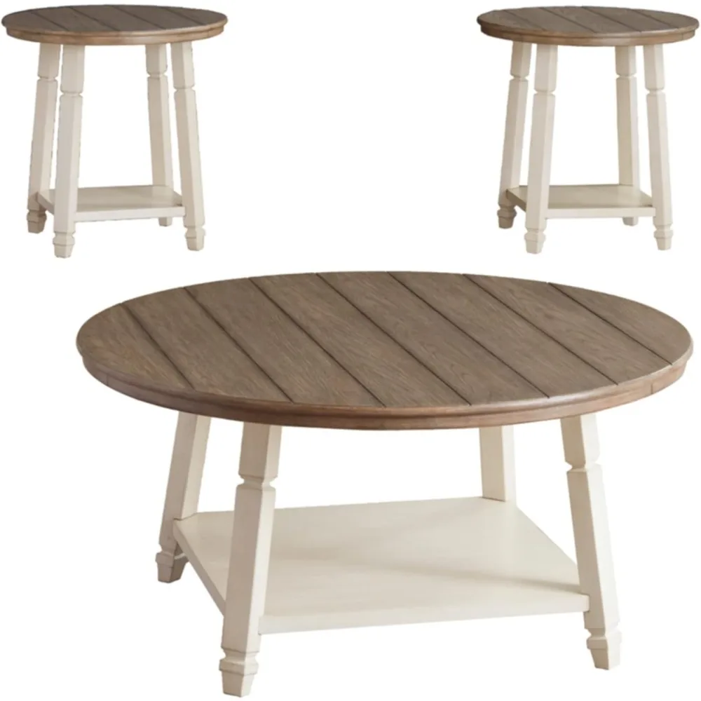 y Bolanbrook Farmhouse 3-Piece Table Set, Includes 1 Coffee Table and 2 End Tables with Lower Shelf