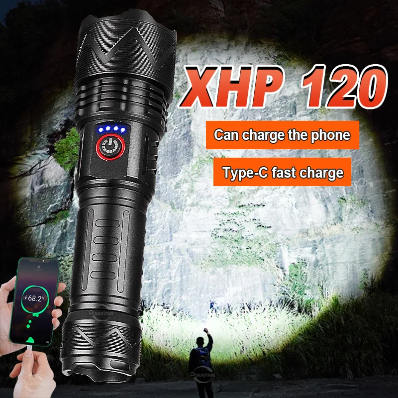 

XHP120 High Power Flashlight USB Rechargeable Torch Waterproof Outdoor Work Light Camping Lantern Fishing Light